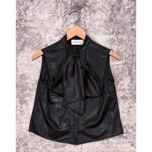 Rachel Antonoff Top XS Womens Melodia Bow Blouse Black Sleeveless